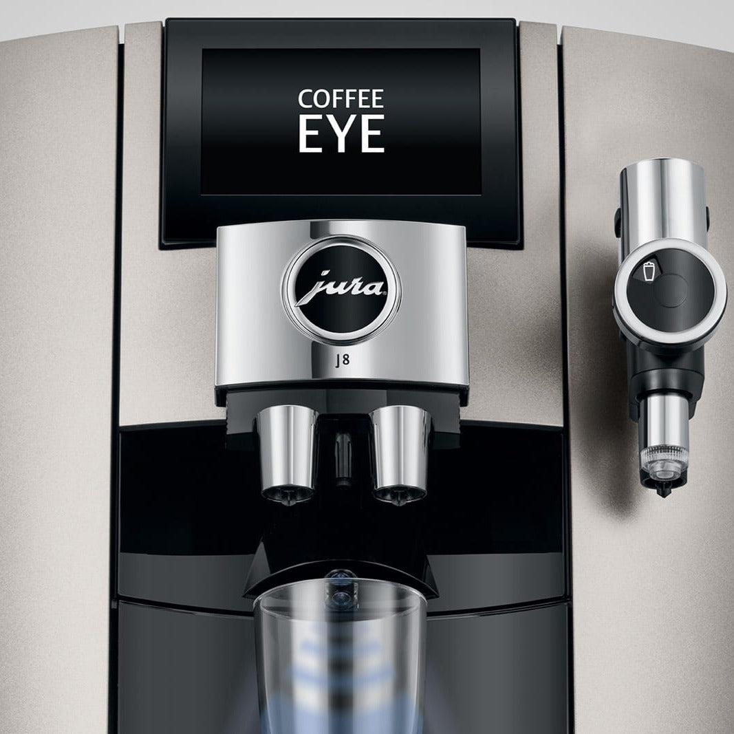 "Close-up of the Jura J8's control panel, with coffee eye technolocy"