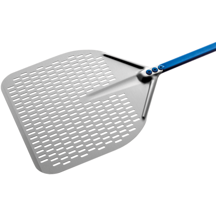 Gi Metal Pizza Tools GI Metal Azzurra Aluminum Rectangular Perforated Pizza Peel 13" x 13" 23.5" Handle